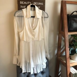 Free People white sheer collared shirt with vest